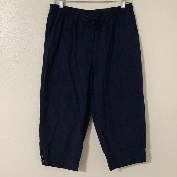 Croft & Barrow Navy Nautical Coastal Grandma Cotton Cropped Drawstring Pants M - Picture 1 of 8